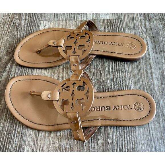 Tory Burch Miller Patent Leather Thong Sandals Women's Tan Brown Size US 8M - Picture 4 of 5